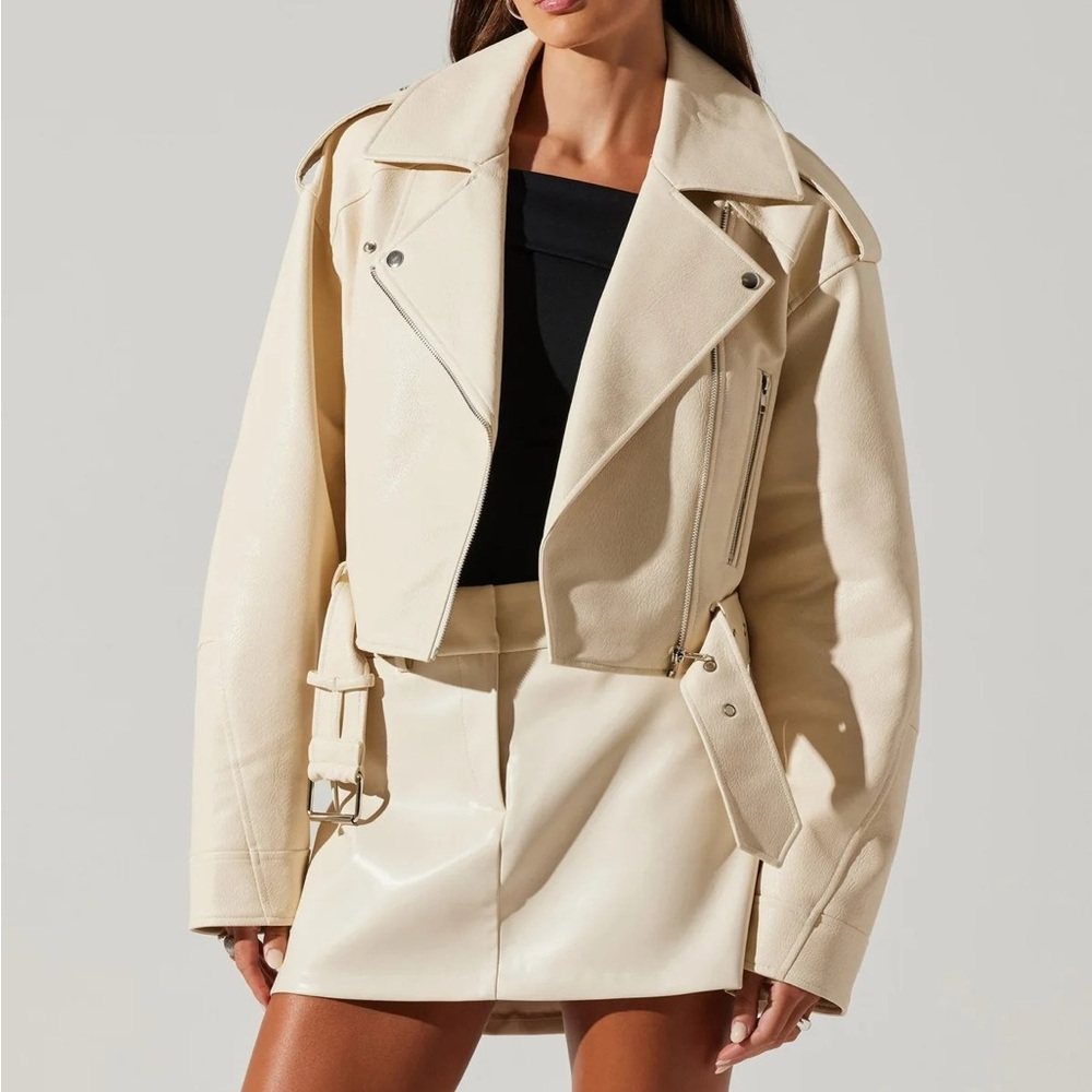 ASTR The Label Orsina Belted Faux Leather Moto Jacket